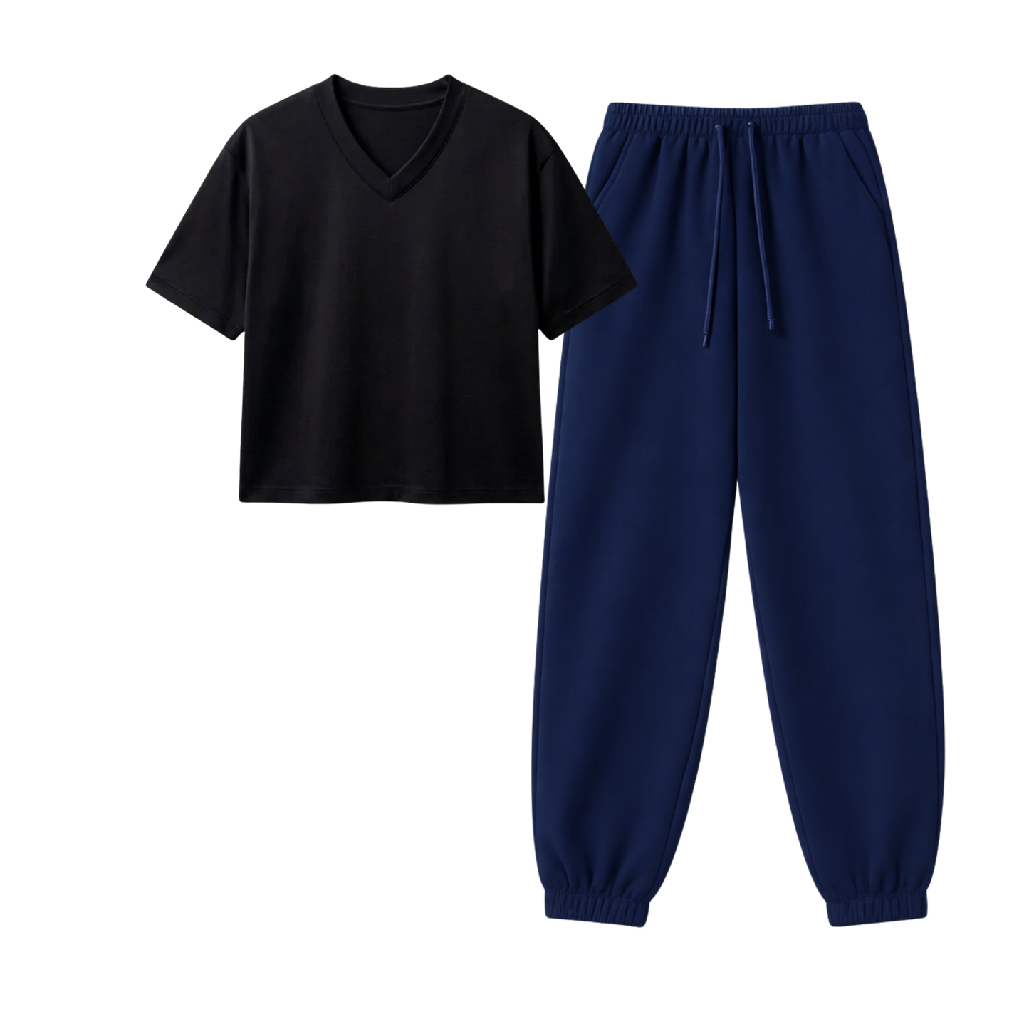 Navyblue Sweatpant With Crop V-Neck T-Shirt