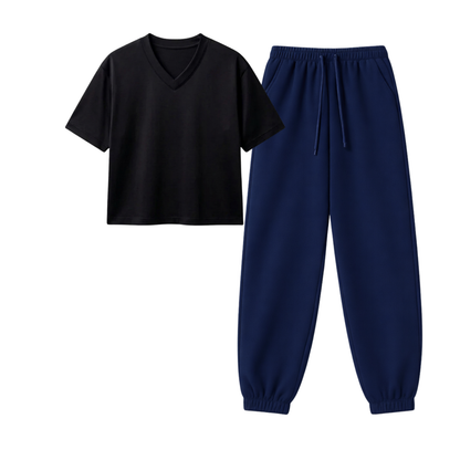 Navyblue Sweatpant With Crop V-Neck T-Shirt