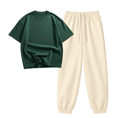 Cream Sweatpant With Oversized Drop Shoulder T-Shirt