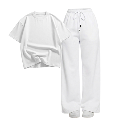 White Wide-Leg Trouser With Oversized Drop Shoulder T-Shirt
