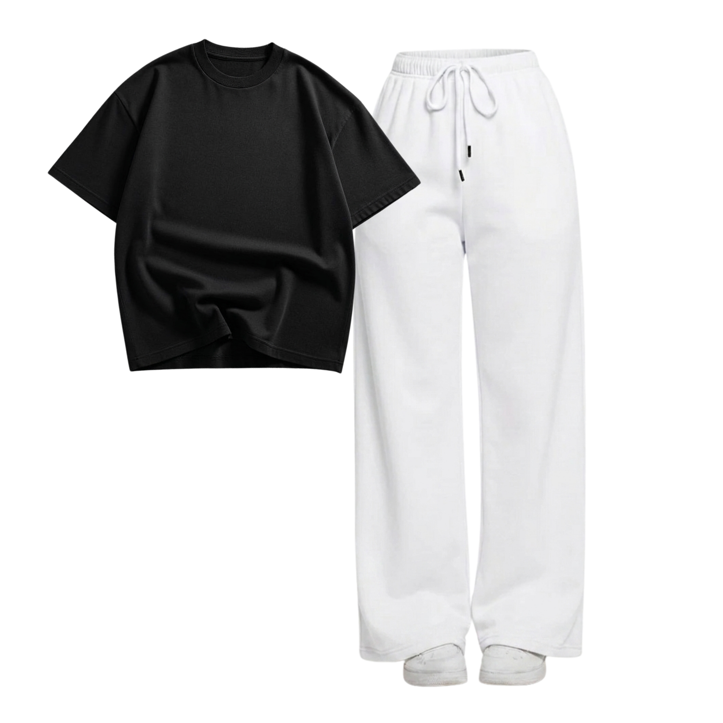 White Wide-Leg Trouser With Oversized Drop Shoulder T-Shirt