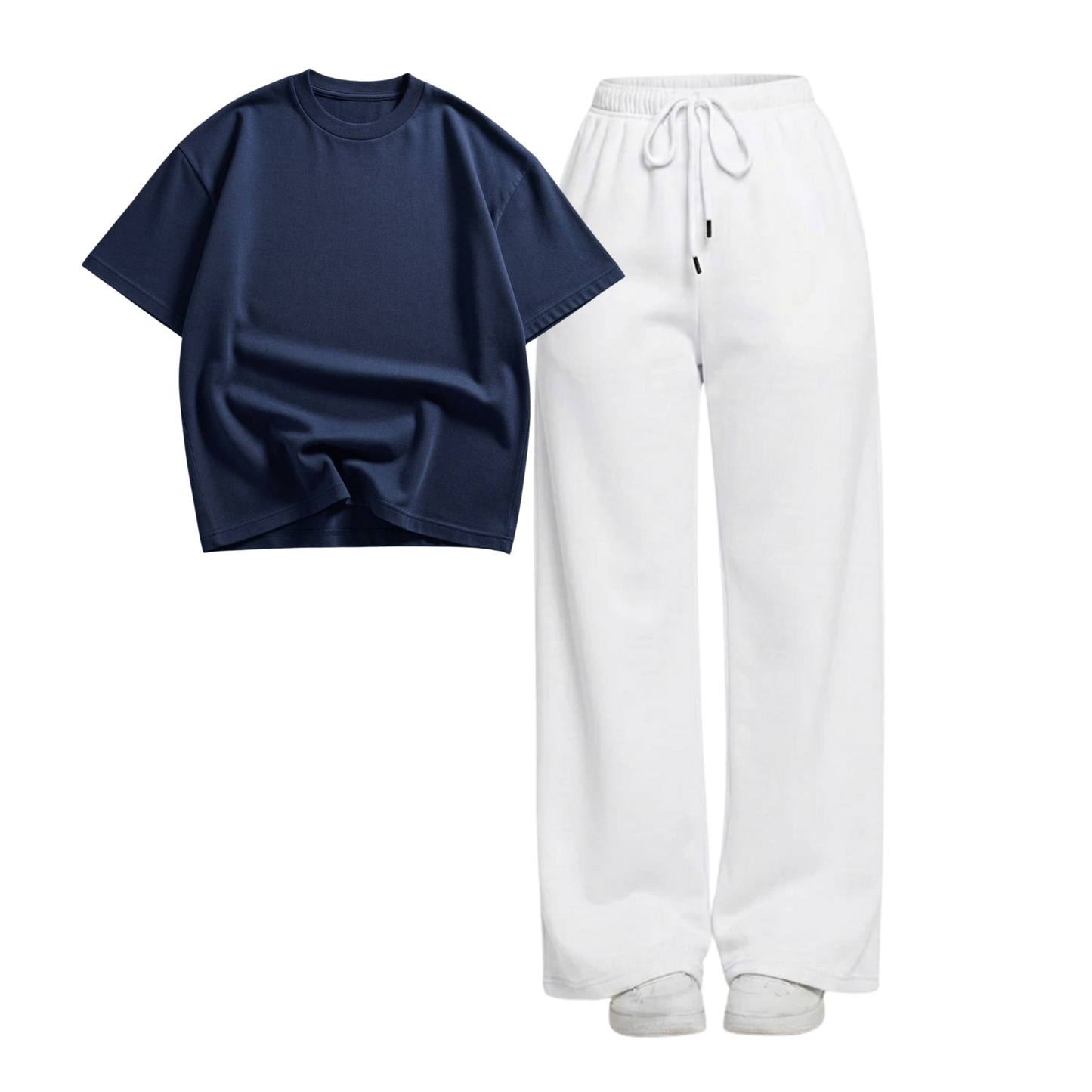 White Wide-Leg Trouser With Oversized Drop Shoulder T-Shirt