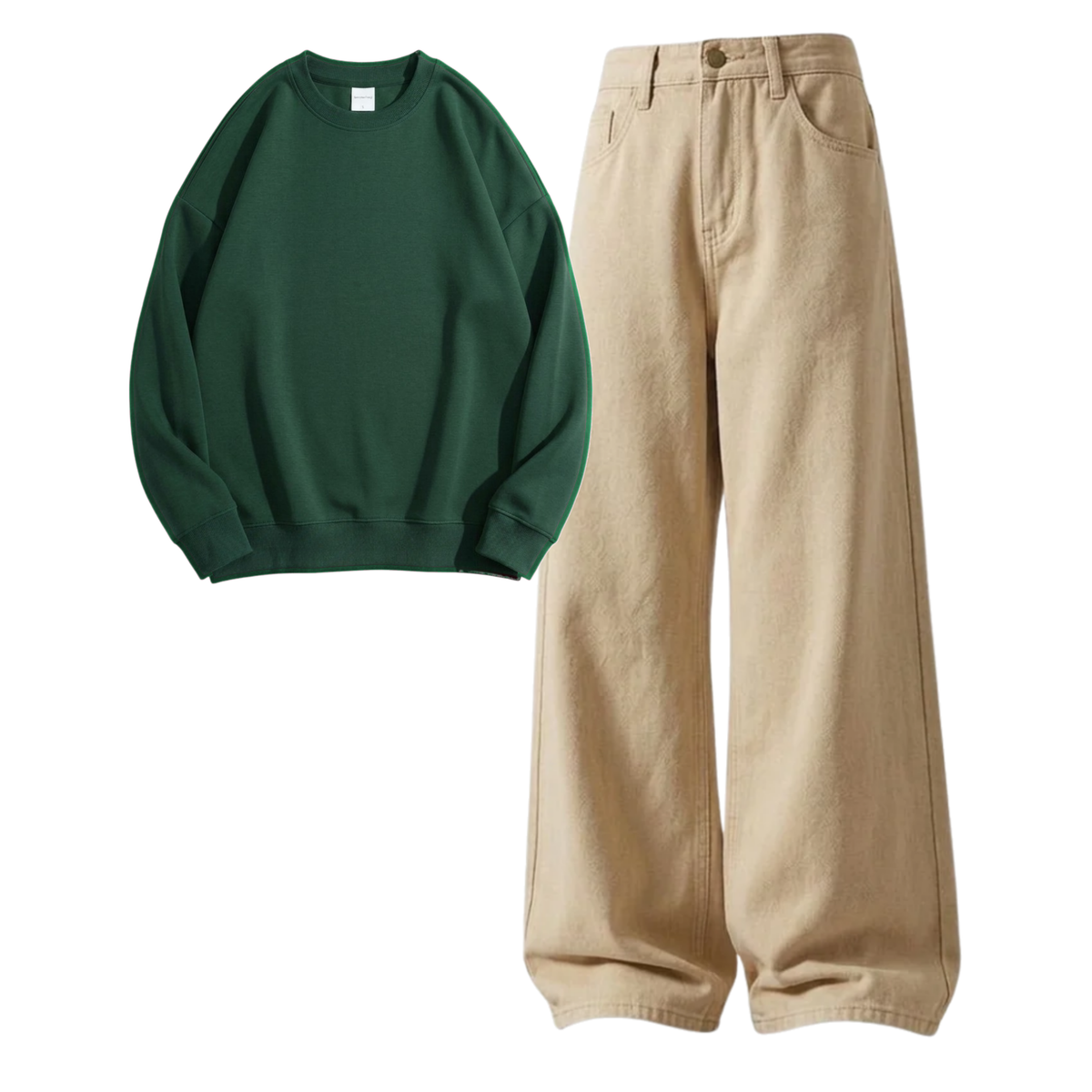 Beige Baggy Jeans With Sweatshirt