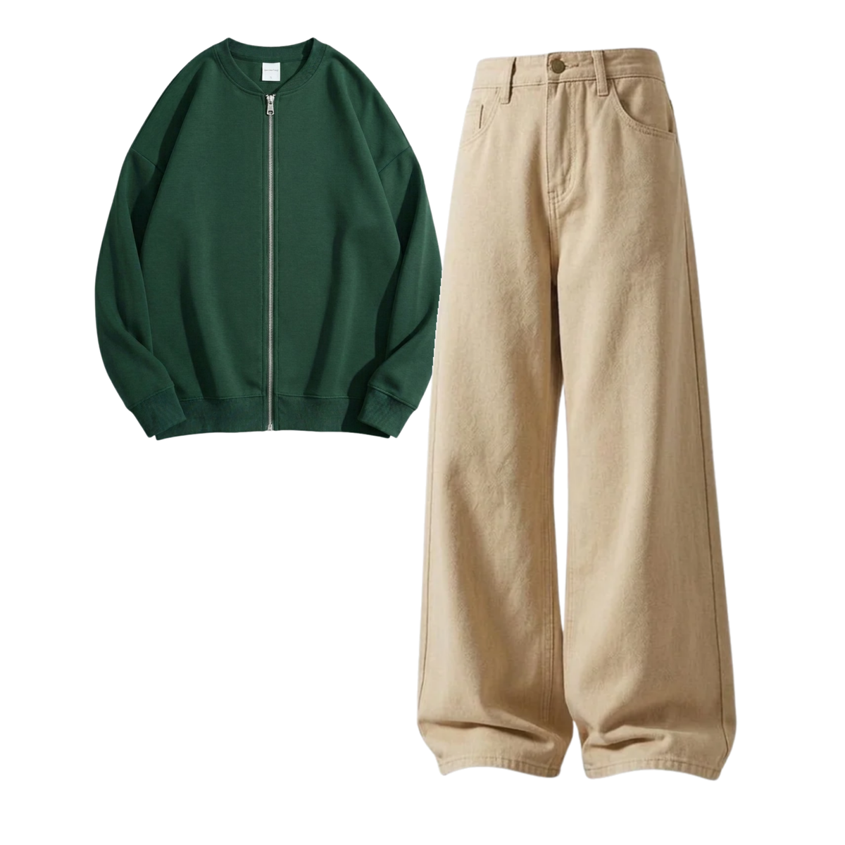 Beige Baggy Jeans With Zweat