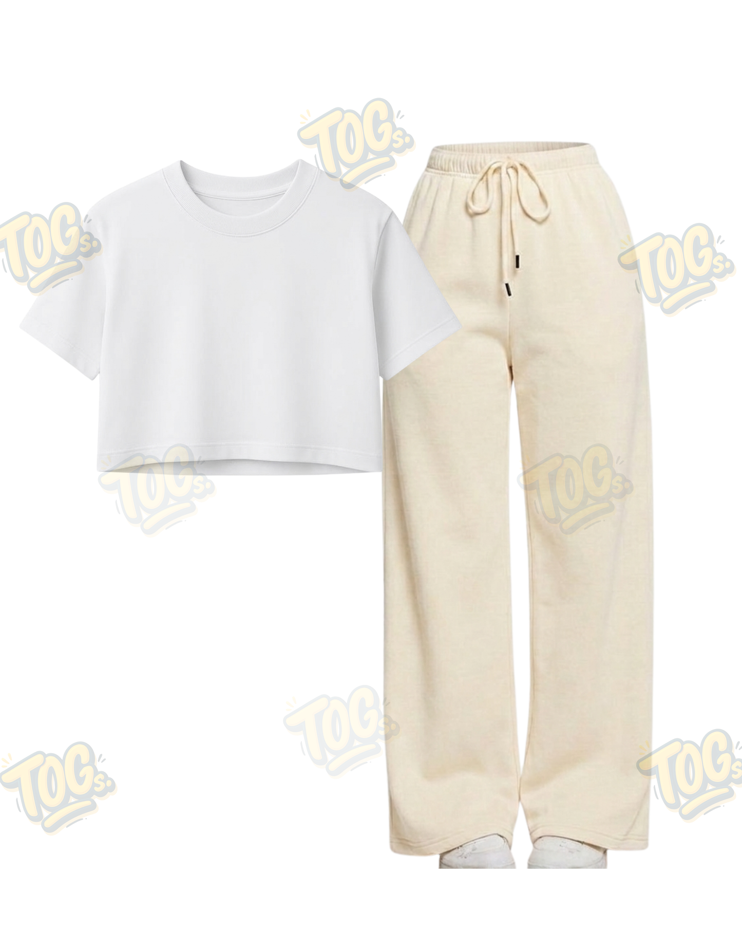 Beige Wide-Leg Trouser With Crop T-Shirts
