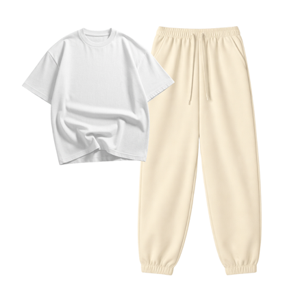 Cream Sweatpant With Oversized Drop Shoulder T-Shirt
