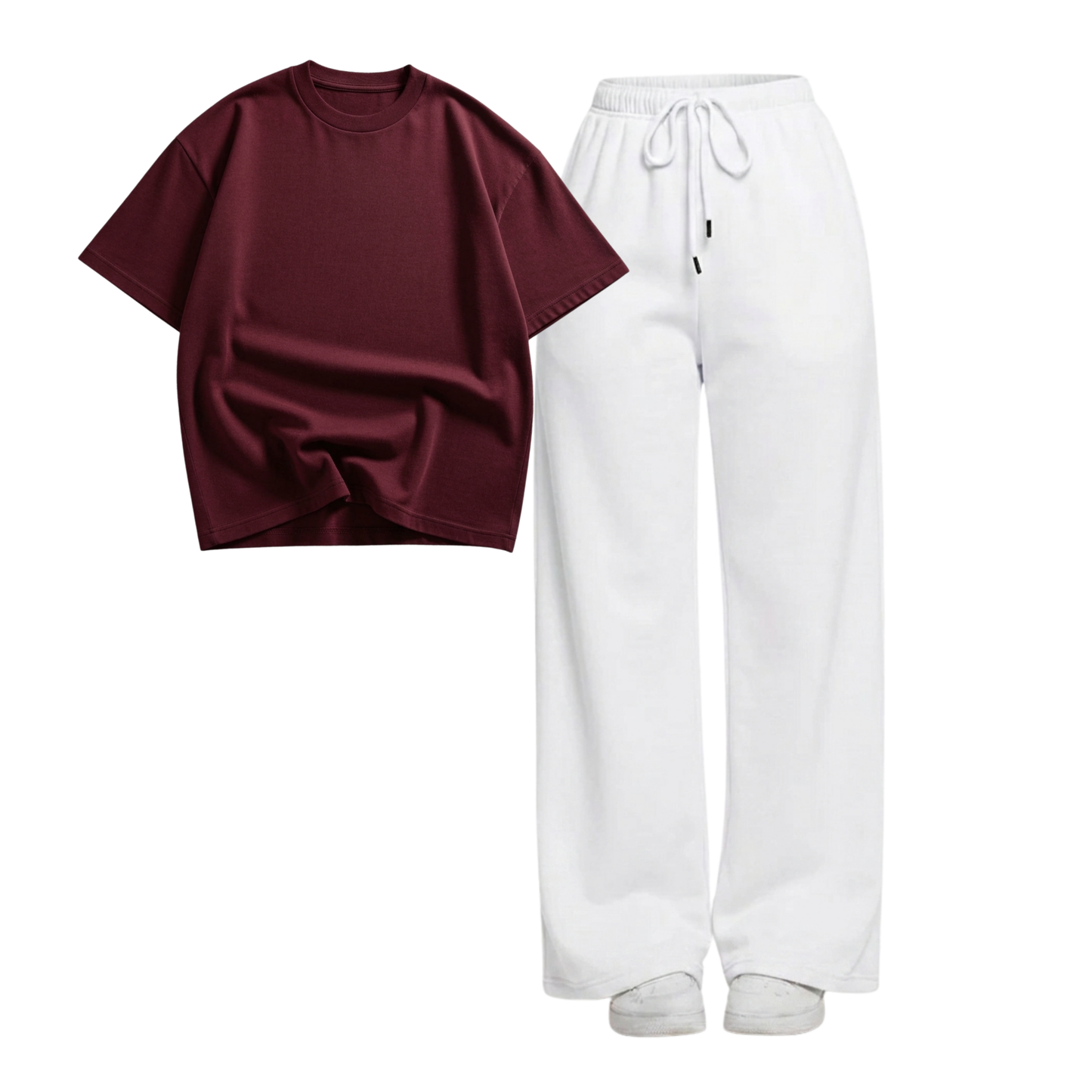White Wide-Leg Trouser With Oversized Drop Shoulder T-Shirt