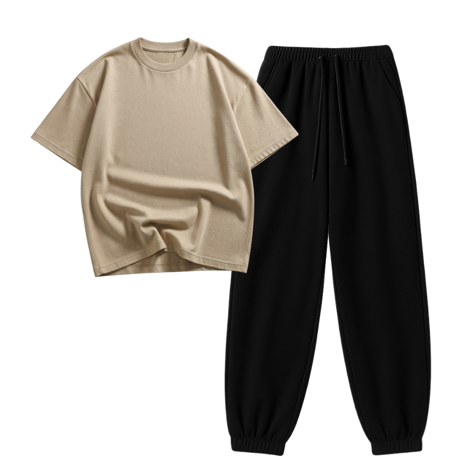 Black Sweatpant With Oversized Drop Shoulder T-Shirt