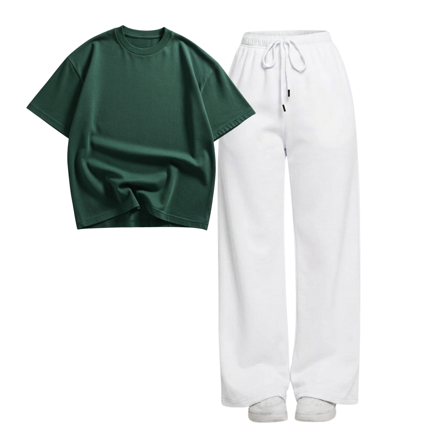 White Wide-Leg Trouser With Oversized Drop Shoulder T-Shirt