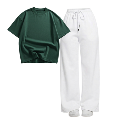 White Wide-Leg Trouser With Oversized Drop Shoulder T-Shirt