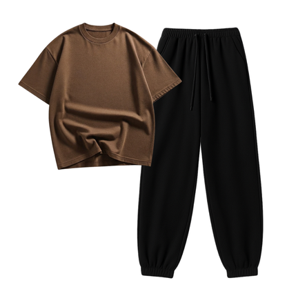 Black Sweatpant With Oversized Drop Shoulder T-Shirt
