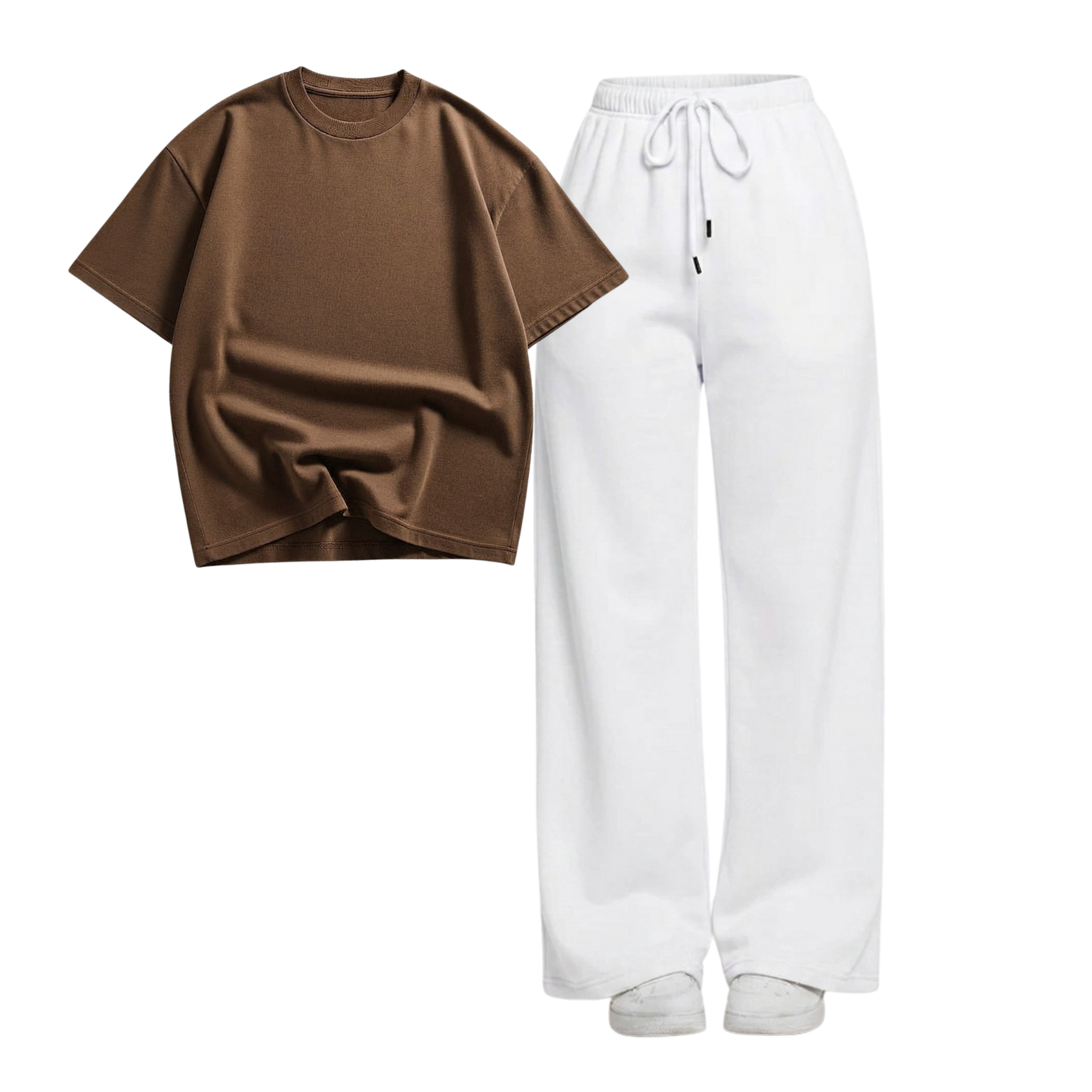 White Wide-Leg Trouser With Oversized Drop Shoulder T-Shirt