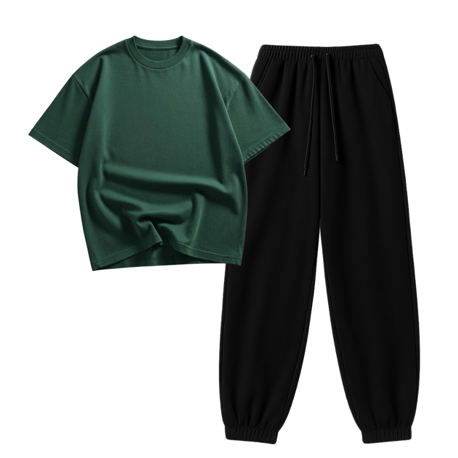 Black Sweatpant With Oversized Drop Shoulder T-Shirt