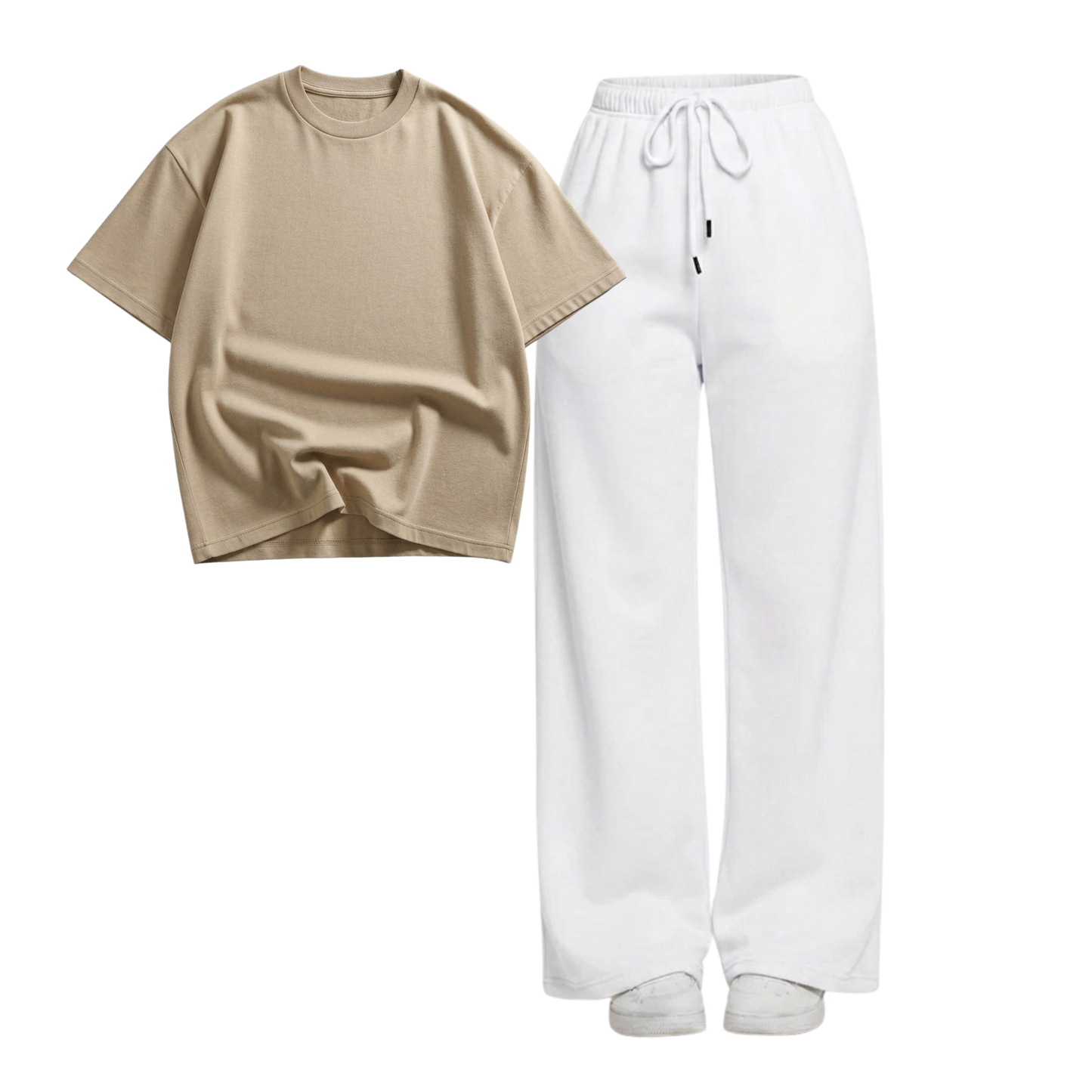 White Wide-Leg Trouser With Oversized Drop Shoulder T-Shirt