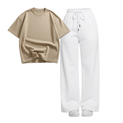 White Wide-Leg Trouser With Oversized Drop Shoulder T-Shirt