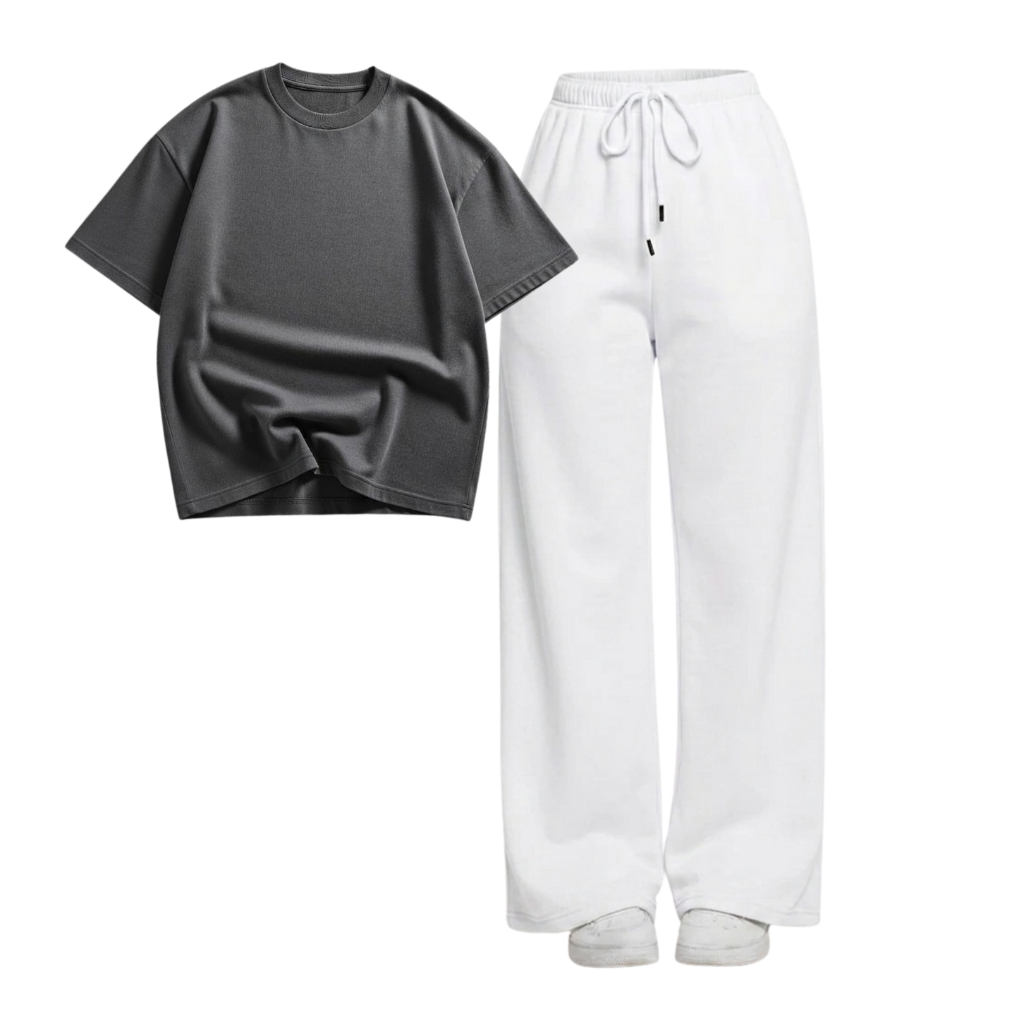 White Wide-Leg Trouser With Oversized Drop Shoulder T-Shirt