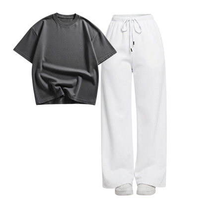 White Wide-Leg Trouser With Oversized Drop Shoulder T-Shirt