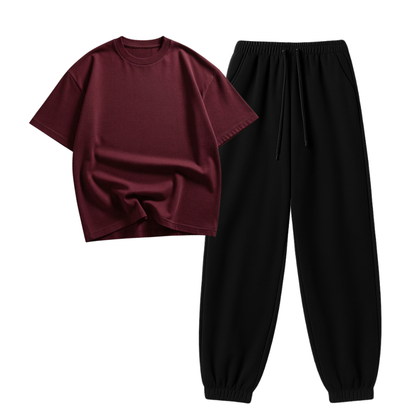 Black Sweatpant With Oversized Drop Shoulder T-Shirt