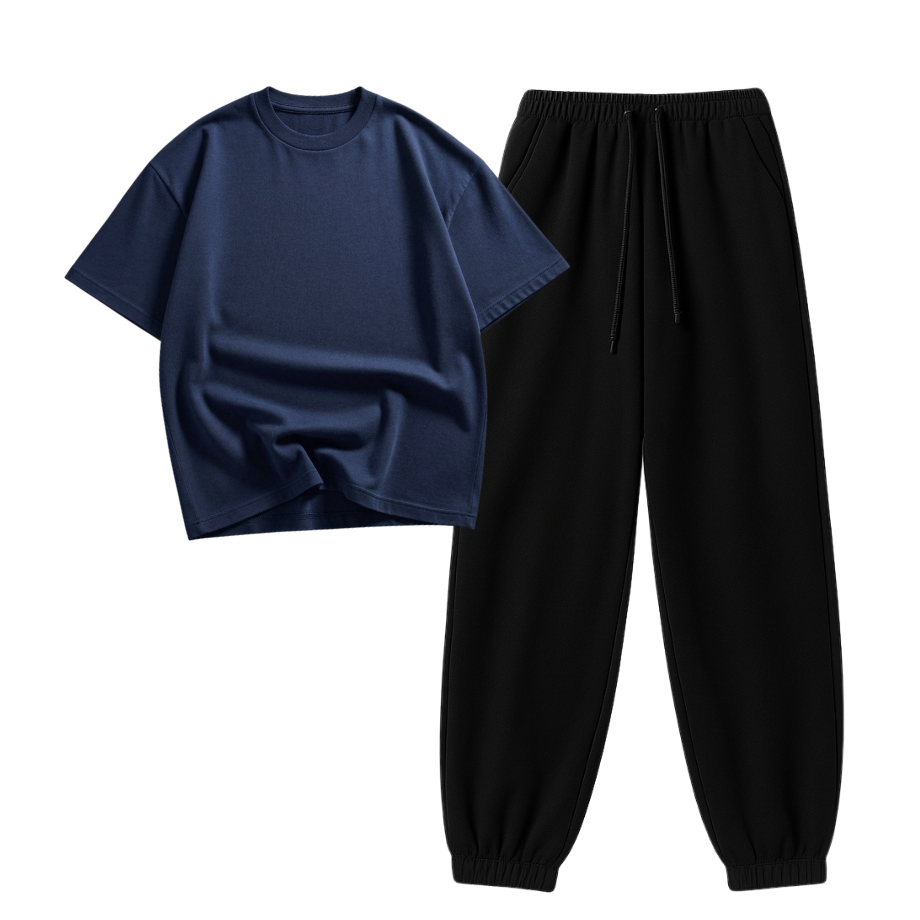 Black Sweatpant With Oversized Drop Shoulder T-Shirt