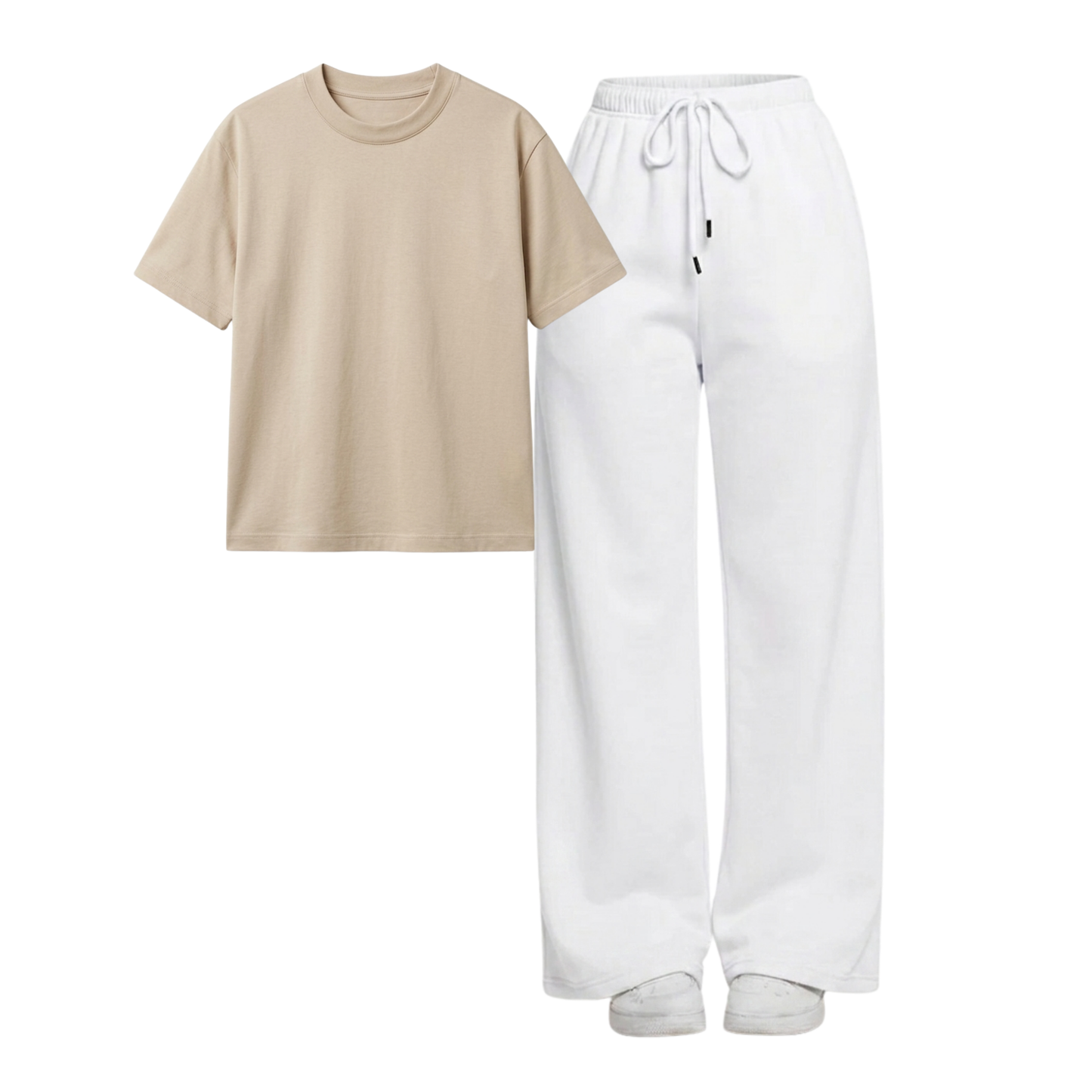 White Wide-Leg Trouser With Regular T-Shirt