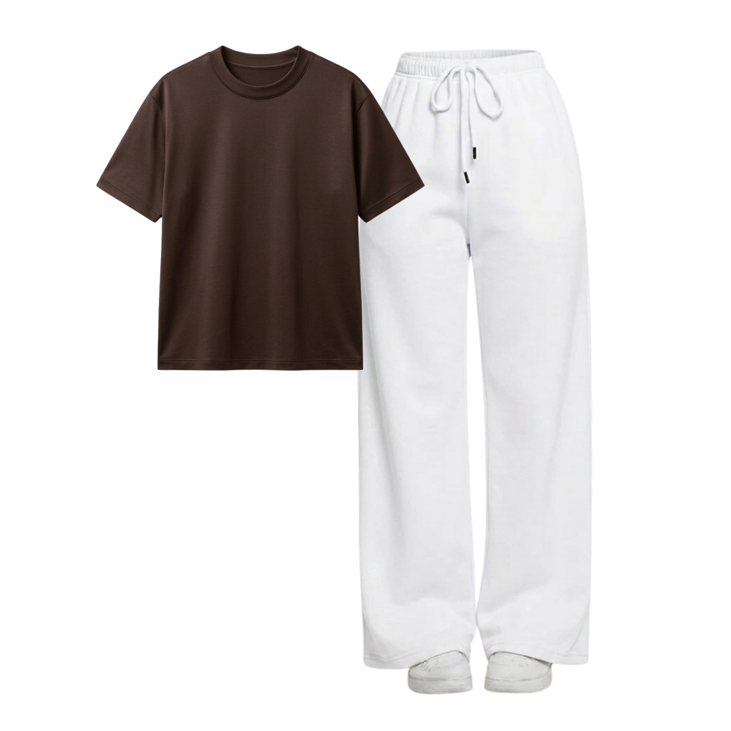 White Wide-Leg Trouser With Regular T-Shirt