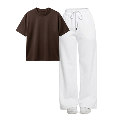 White Wide-Leg Trouser With Regular T-Shirt