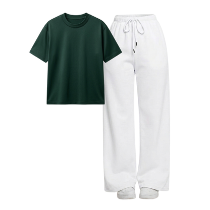 White Wide-Leg Trouser With Regular T-Shirt
