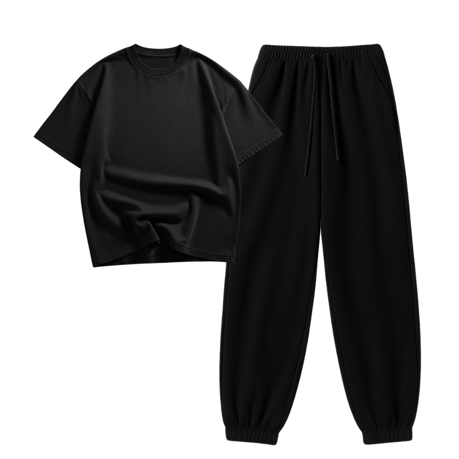Black Sweatpant With Oversized Drop Shoulder T-Shirt