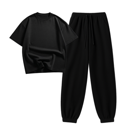 Black Sweatpant With Oversized Drop Shoulder T-Shirt