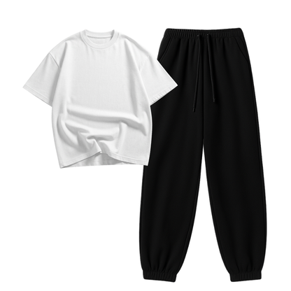 Black Sweatpant With Oversized Drop Shoulder T-Shirt