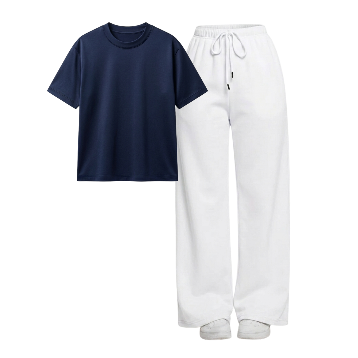 White Wide-Leg Trouser With Regular T-Shirt