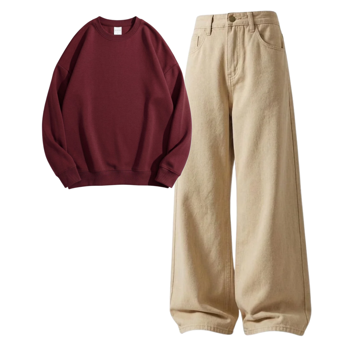 Beige Baggy Jeans With Sweatshirt
