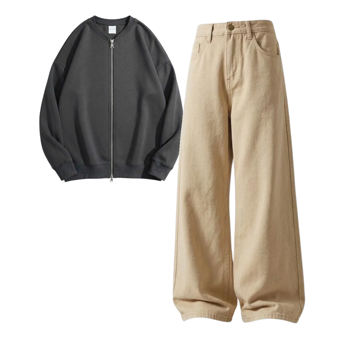 Beige Baggy Jeans With Zweat