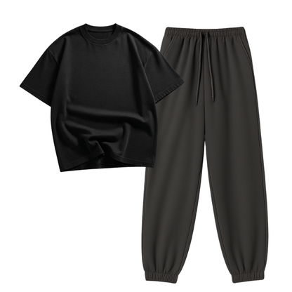 Charcoalgrey Sweatpant With Oversized Drop Shoulder T-Shirt