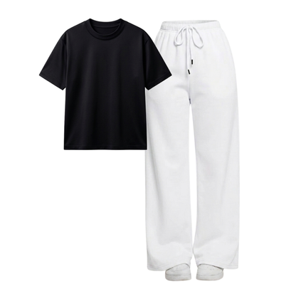 White Wide-Leg Trouser With Regular T-Shirt