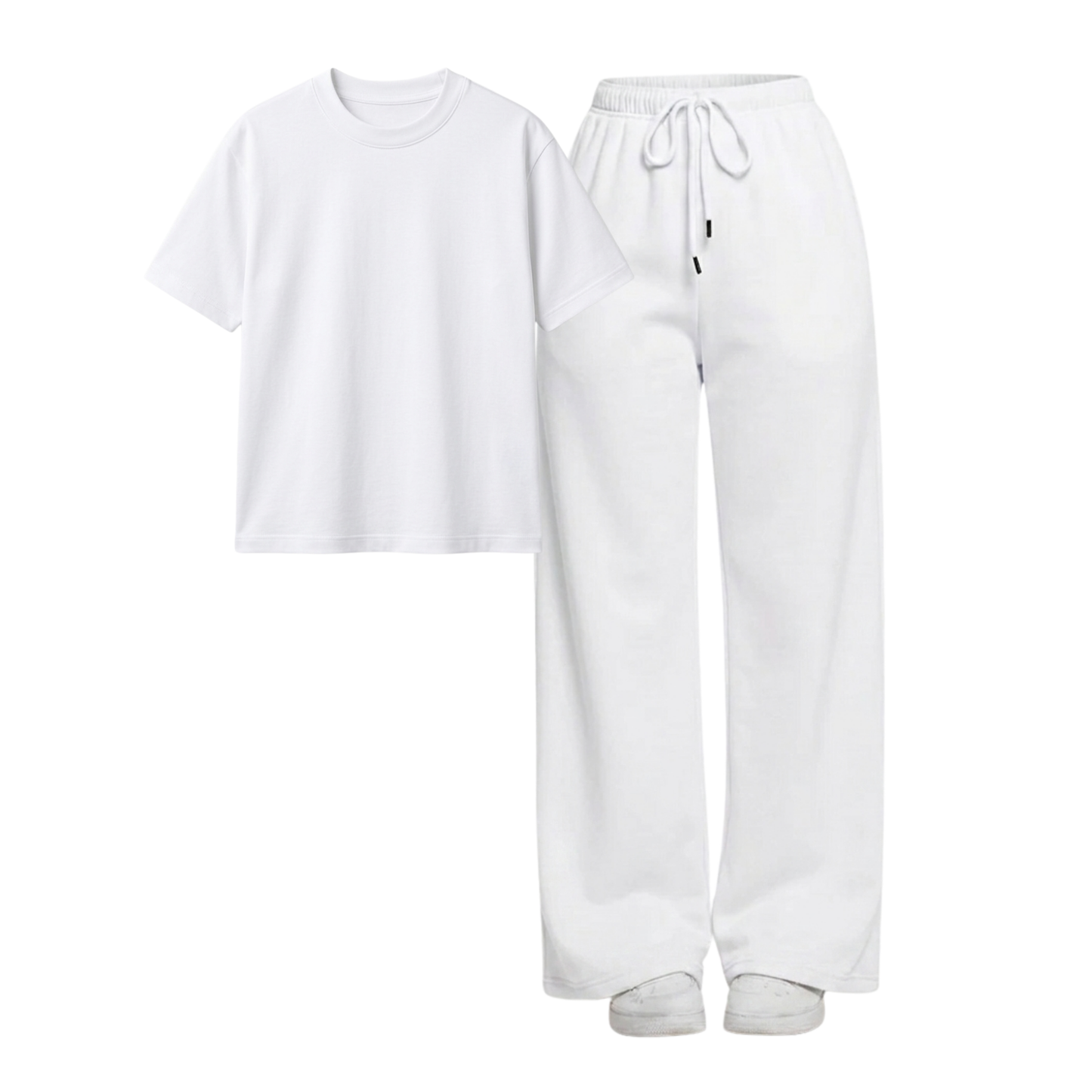 White Wide-Leg Trouser With Regular T-Shirt