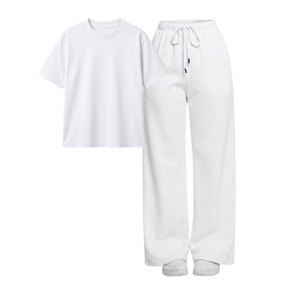 White Wide-Leg Trouser With Regular T-Shirt