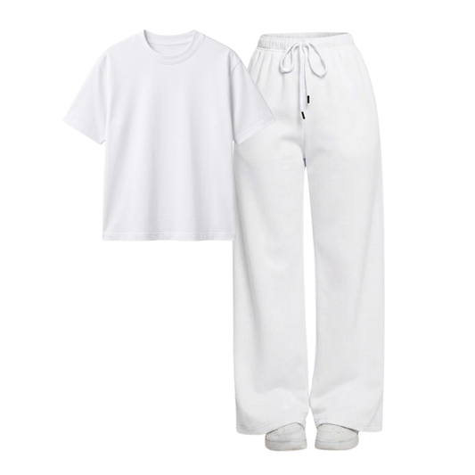White Wide-Leg Trouser With Regular T-Shirt