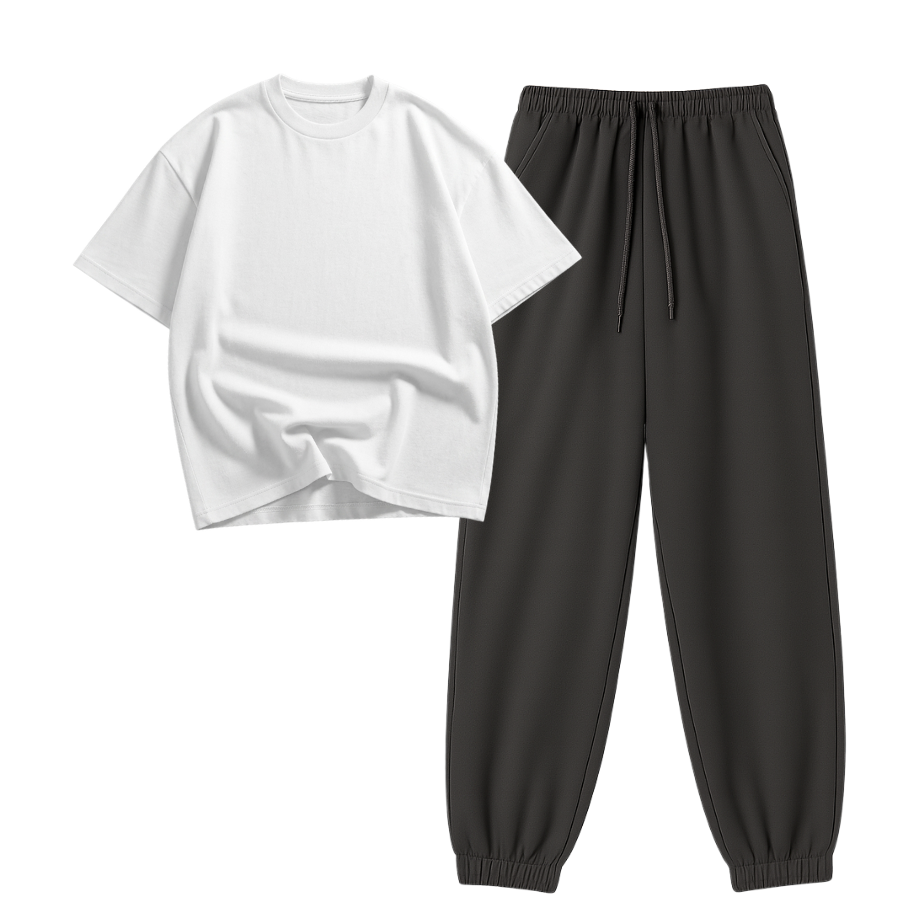 Charcoalgrey Sweatpant With Oversized Drop Shoulder T-Shirt