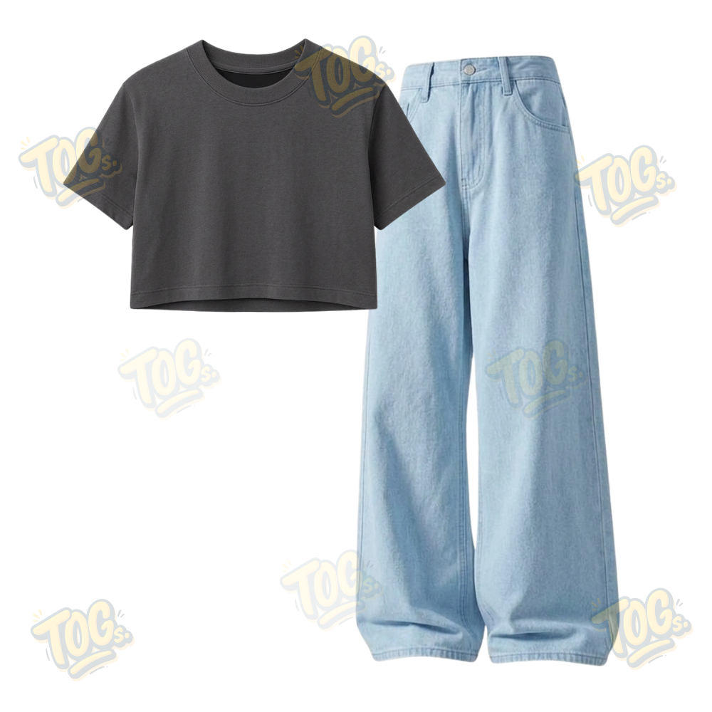 Iceblue Wide-Leg Baggy Jeans With Crop T-Shirt