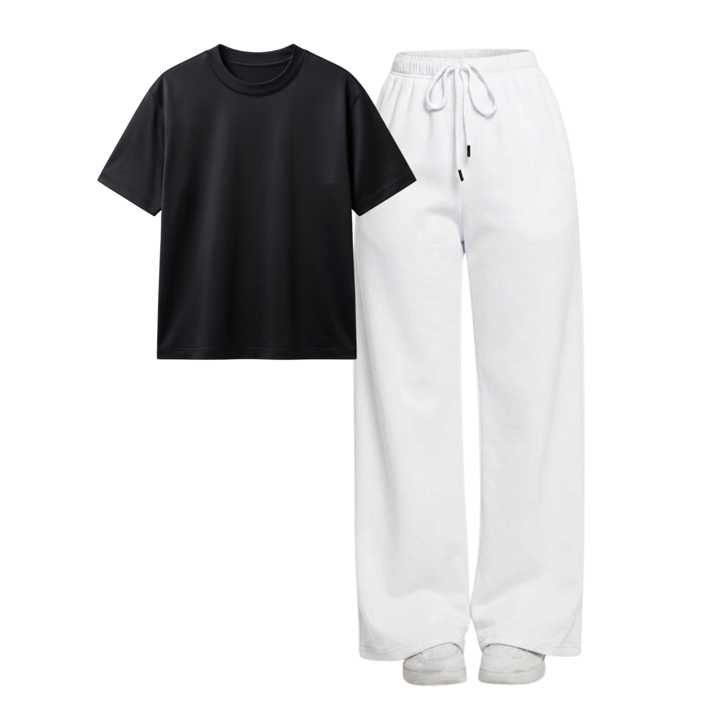 White Wide-Leg Trouser With Regular T-Shirt