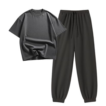 Charcoalgrey Sweatpant With Oversized Drop Shoulder T-Shirt