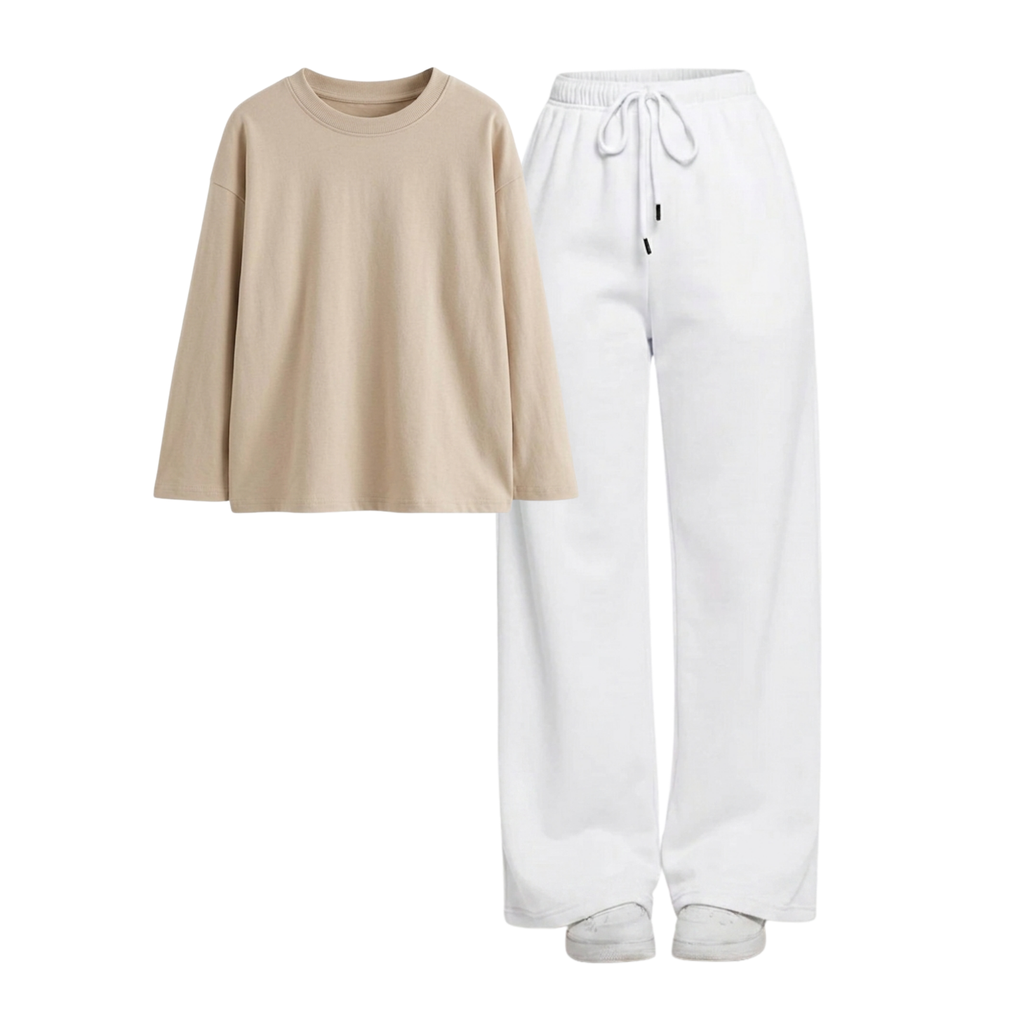 White Wide-Leg Trouser With Full Sleeves T-Shirts