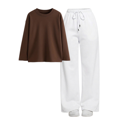 White Wide-Leg Trouser With Full Sleeves T-Shirts