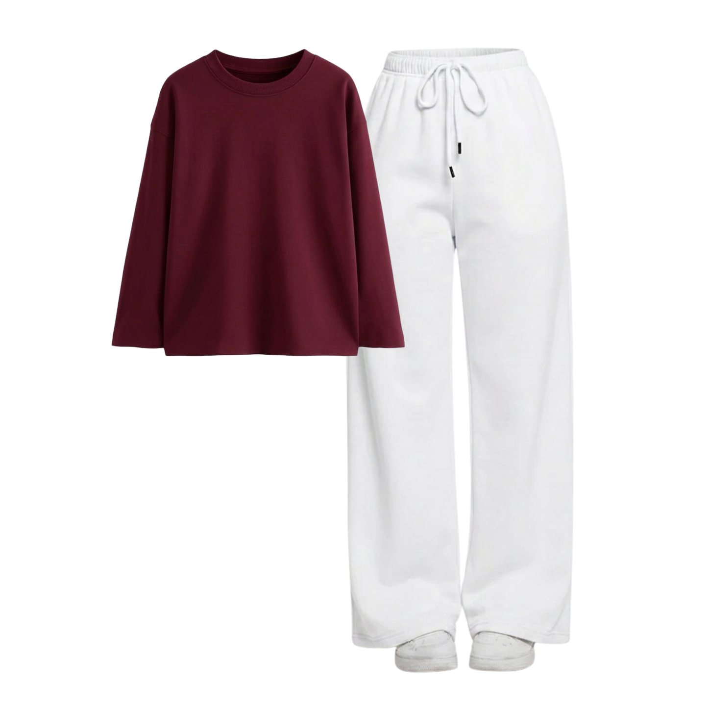 White Wide-Leg Trouser With Full Sleeves T-Shirts