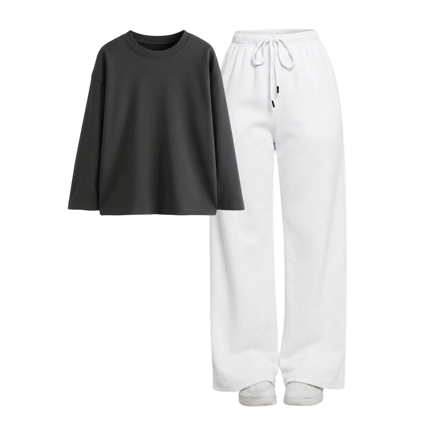 White Wide-Leg Trouser With Full Sleeves T-Shirts