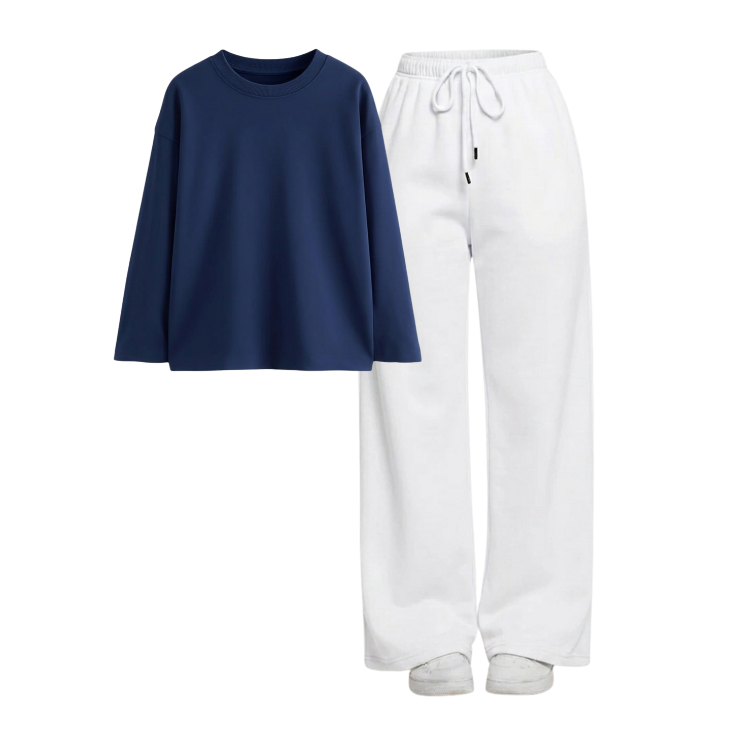 White Wide-Leg Trouser With Full Sleeves T-Shirts