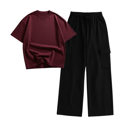 Black Wide-Leg Cargo With Oversized Drop Shoulder T-Shirt