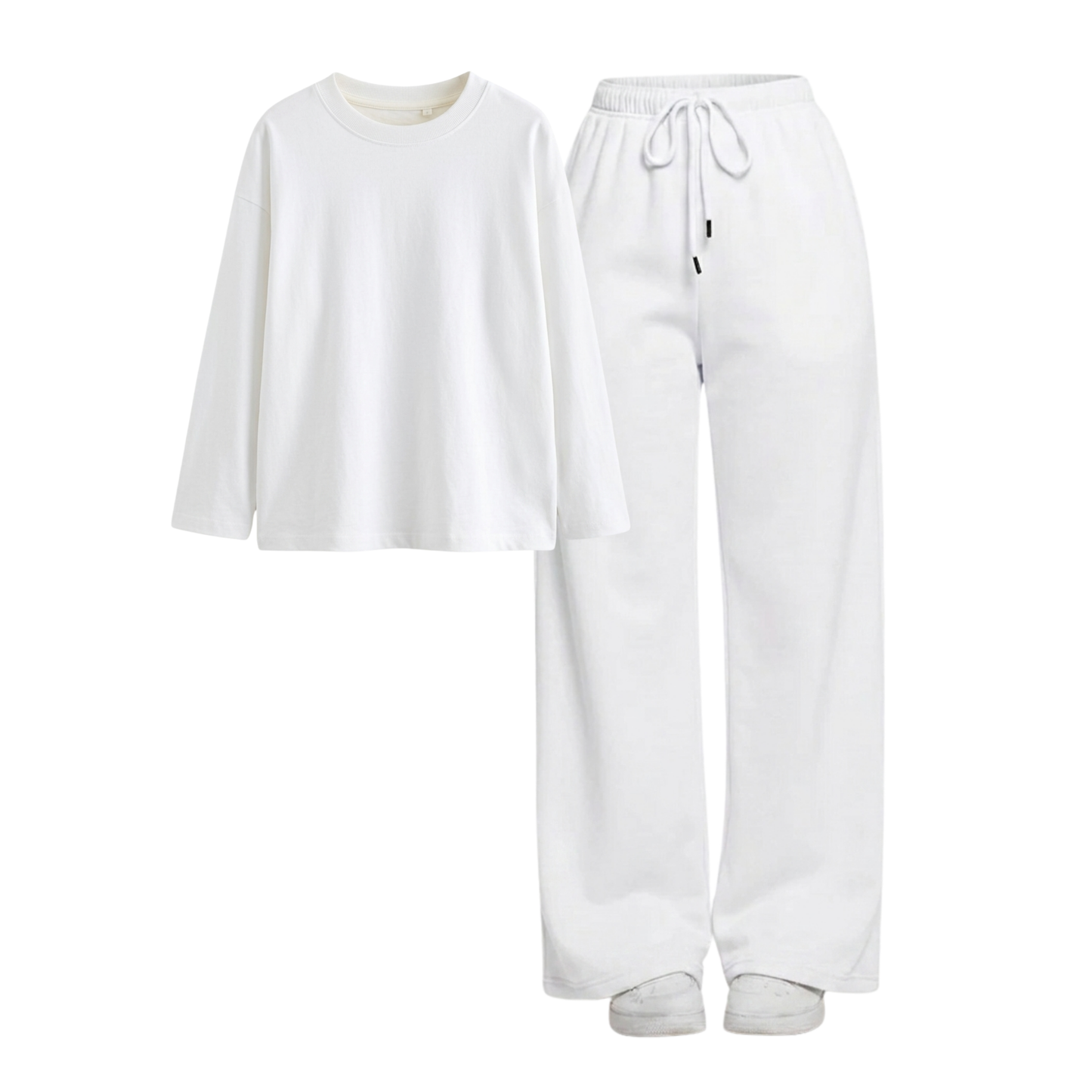 White Wide-Leg Trouser With Full Sleeves T-Shirts