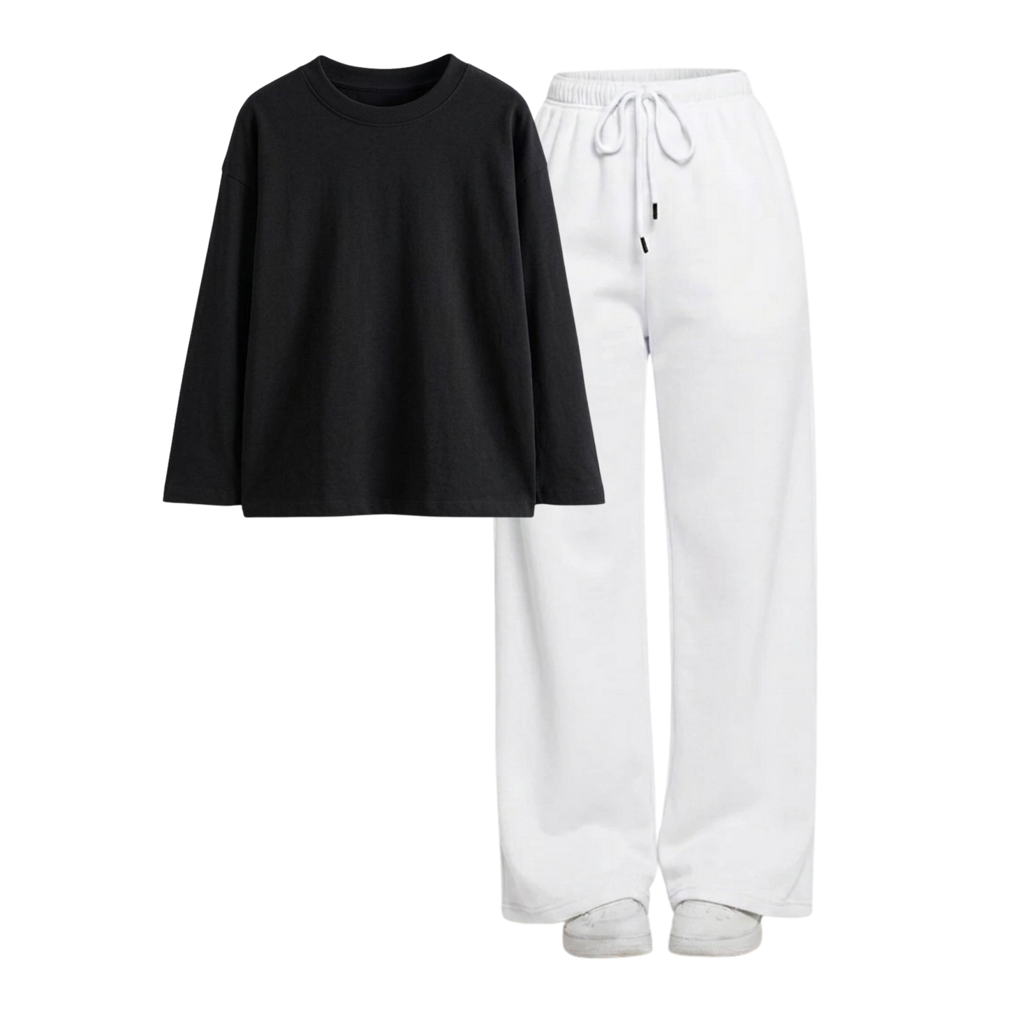 White Wide-Leg Trouser With Full Sleeves T-Shirts